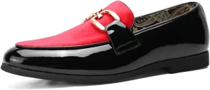 Santimon Velvet Leather Loafers Gold Plaque Fashion Retro Print Lining Pull-on Penny Party Wedding Shoes