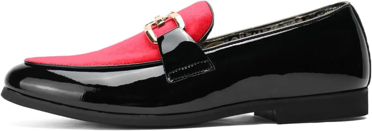 Santimon Velvet Leather Loafers Gold Plaque Fashion Retro Print Lining Pull-on Penny Party Wedding Shoes