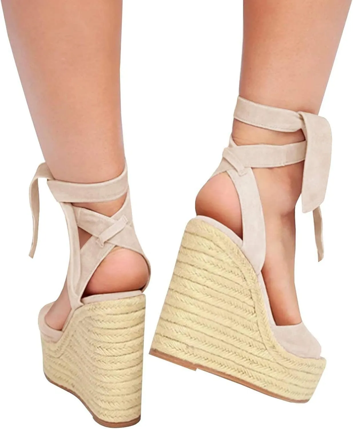 SERAIH Womens Lace up Espadrilles Platform Wedges Sandals Heels Tie Ankle Strap Summer Dress Shoes