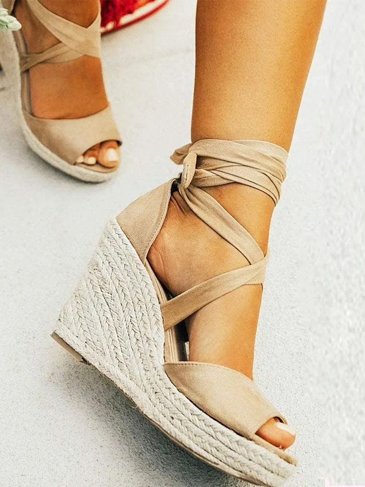 SERAIH Womens Lace up Espadrilles Platform Wedges Sandals Heels Tie Ankle Strap Summer Dress Shoes