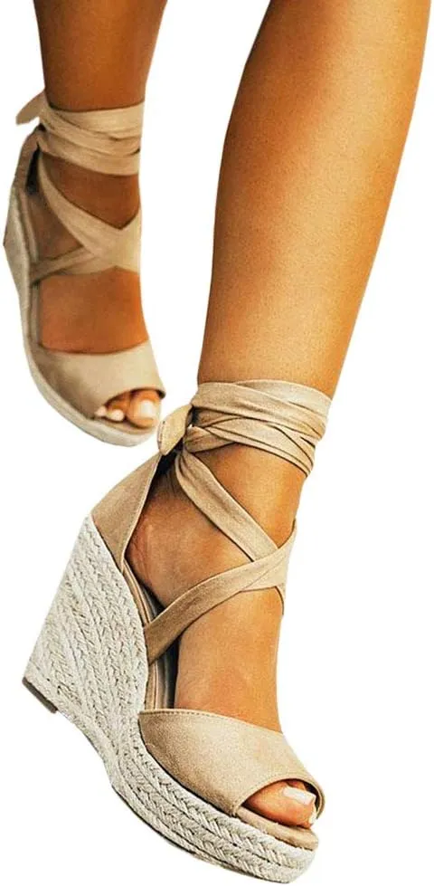 SERAIH Womens Lace up Espadrilles Platform Wedges Sandals Heels Tie Ankle Strap Summer Dress Shoes