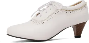 SHEMEE Vintage Kitten Heels Oxford Pumps for Women Stacked Cone Heel Victorian Witch Shoes Lace-Up Brogues Work Office Shoe