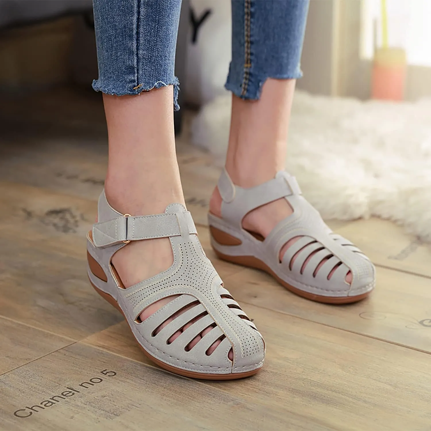 SHIBEVER Women's Wedge Sandals Summer: Closed Toe Sandals for Women Platform Dressy Wedge Size 5-11
