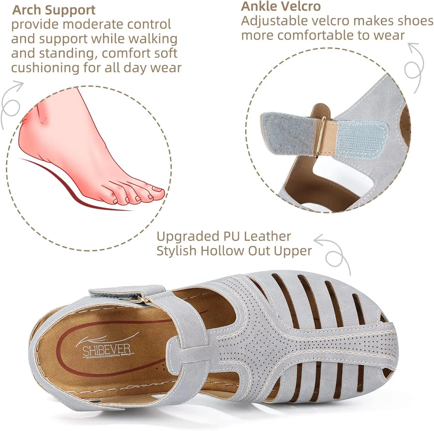 SHIBEVER Women's Wedge Sandals Summer: Closed Toe Sandals for Women Platform Dressy Wedge Size 5-11