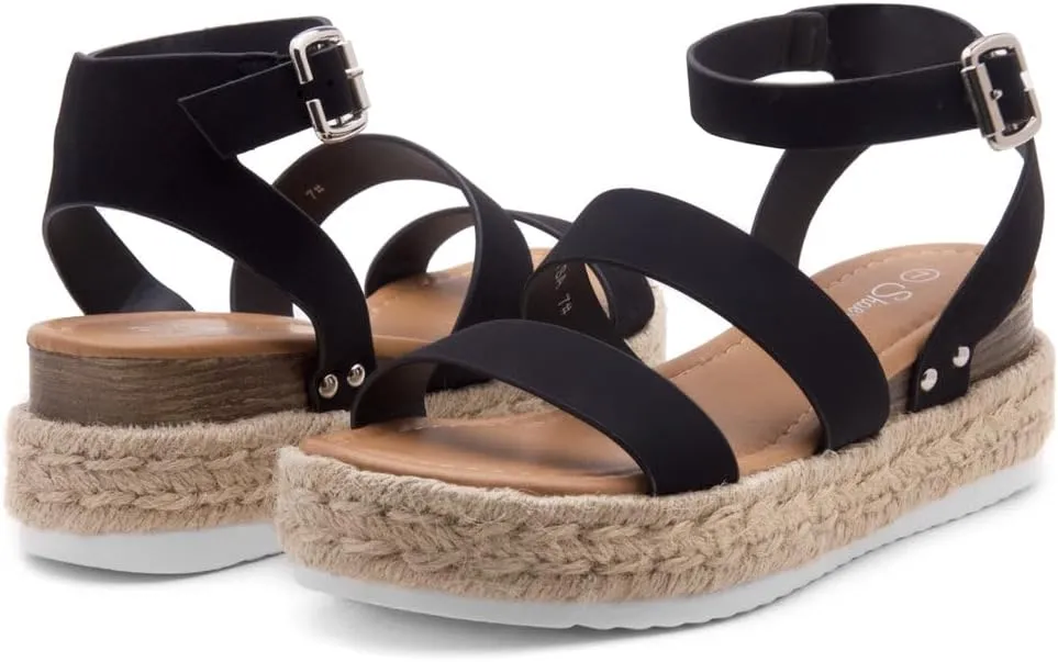 Shoe Land Alysa Womens Platform Sandals Open Toe Buckle Ankle Strap Espadrilles Flatform Wedge Casual Summer Sandal