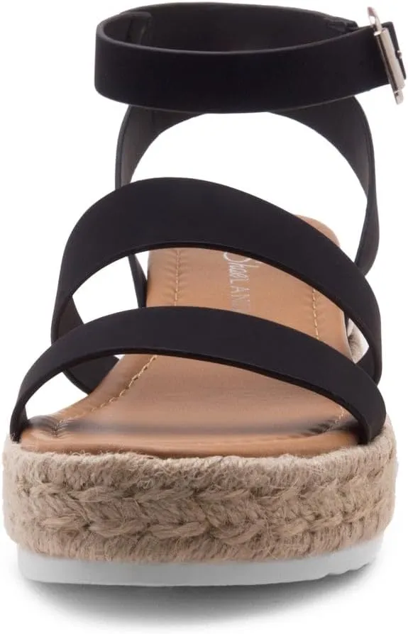 Shoe Land Alysa Womens Platform Sandals Open Toe Buckle Ankle Strap Espadrilles Flatform Wedge Casual Summer Sandal