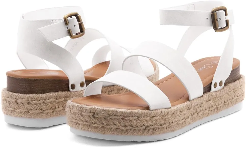 Shoe Land Alysa Womens Platform Sandals Open Toe Buckle Ankle Strap Espadrilles Flatform Wedge Casual Summer Sandal