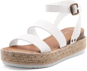 Shoe Land Alysa Womens Platform Sandals Open Toe Buckle Ankle Strap Espadrilles Flatform Wedge Casual Summer Sandal