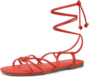 Shoe Land Flashh Women's Flat Strappy Lace Up Sandal Open Toe Comfortable Dressy Gladiator Sandals Tie up Ankle Strap Shoes for Summer