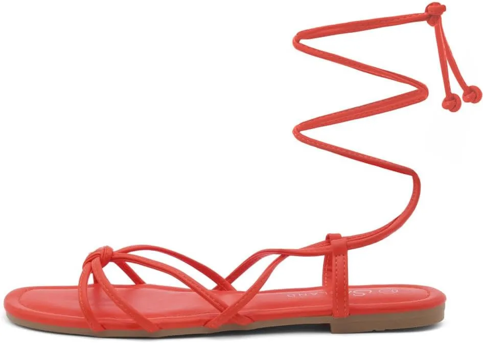 Shoe Land Flashh Women's Flat Strappy Lace Up Sandal Open Toe Comfortable Dressy Gladiator Sandals Tie up Ankle Strap Shoes for Summer