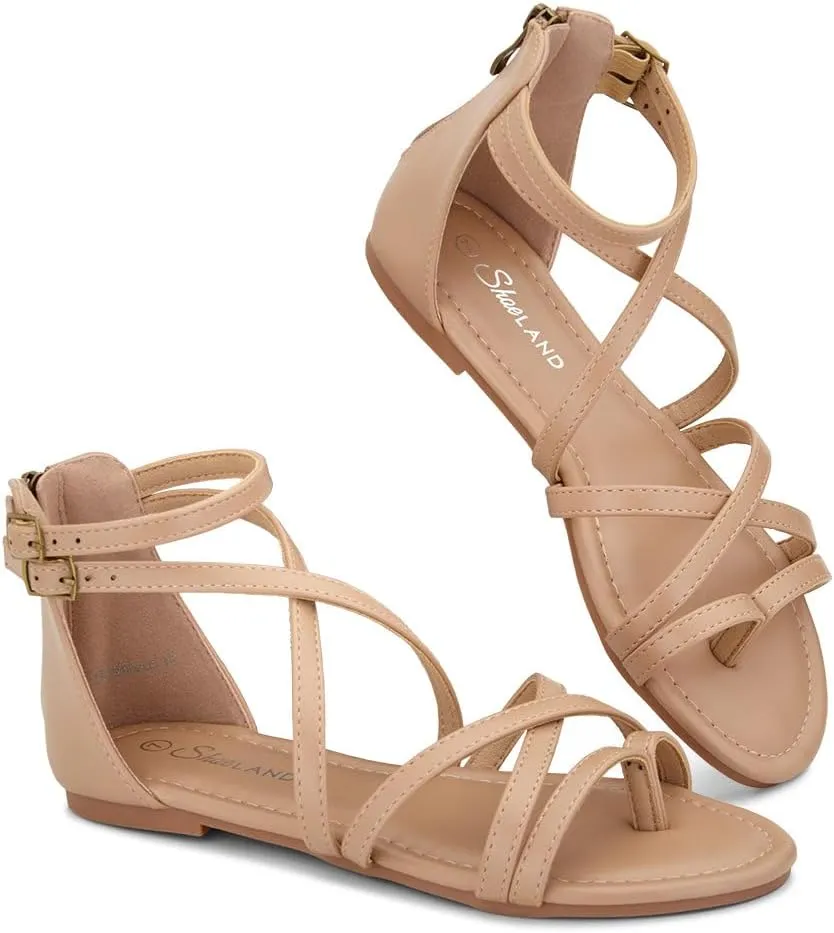 Shoe Land Flat Gladiator Sandals for Women 2025 – Fisherman Thong with Adjustable Ankle Strap & Back Zipper | Comfortable for Beach, Walking & Daily Wear