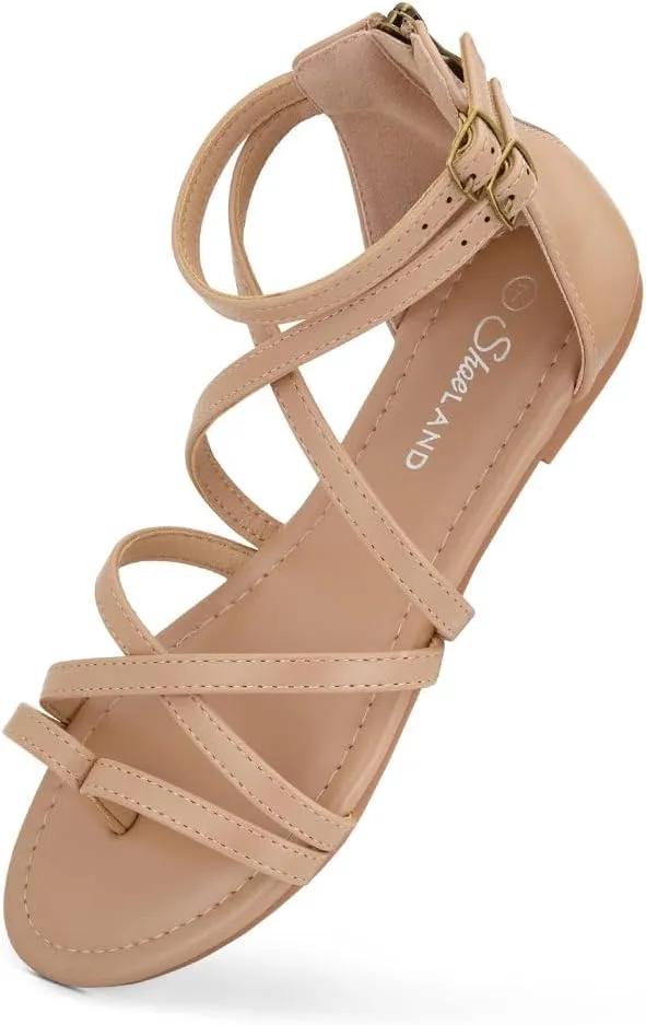 Shoe Land Flat Gladiator Sandals for Women 2025 – Fisherman Thong with Adjustable Ankle Strap & Back Zipper | Comfortable for Beach, Walking & Daily Wear
