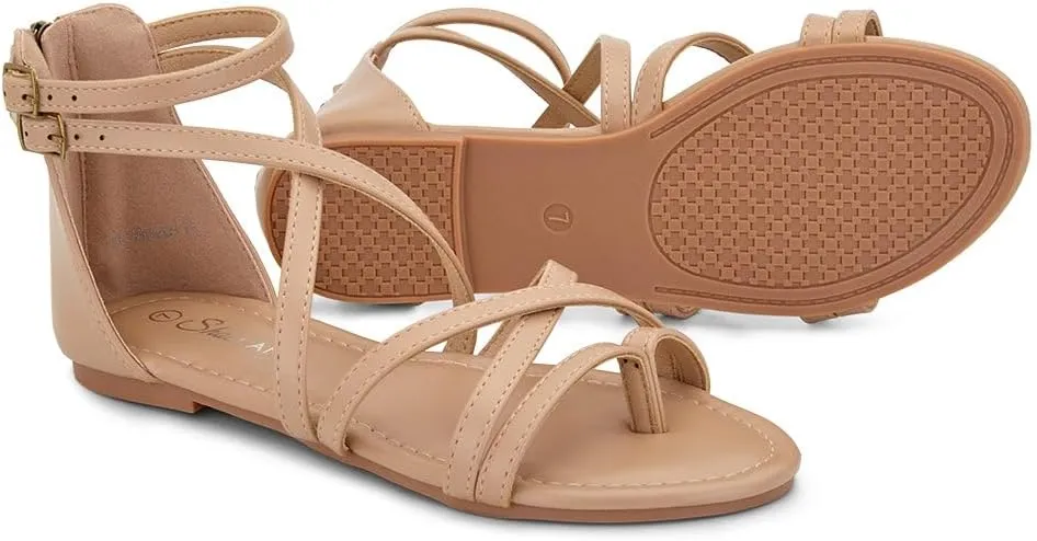 Shoe Land Flat Gladiator Sandals for Women 2025 – Fisherman Thong with Adjustable Ankle Strap & Back Zipper | Comfortable for Beach, Walking & Daily Wear