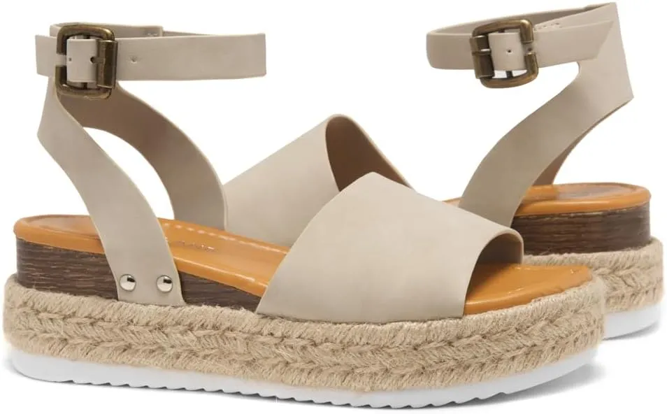 Shoe Land Legossa Womens Platform Sandals Ankle Strap Espadrilles Comfortable Open Toe Flatform Wedge Casual Sandal Black White Tan Platform Sandals for Summer