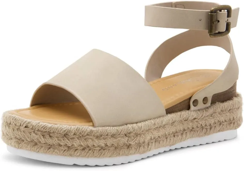 Shoe Land Legossa Womens Platform Sandals Ankle Strap Espadrilles Comfortable Open Toe Flatform Wedge Casual Sandal Black White Tan Platform Sandals for Summer