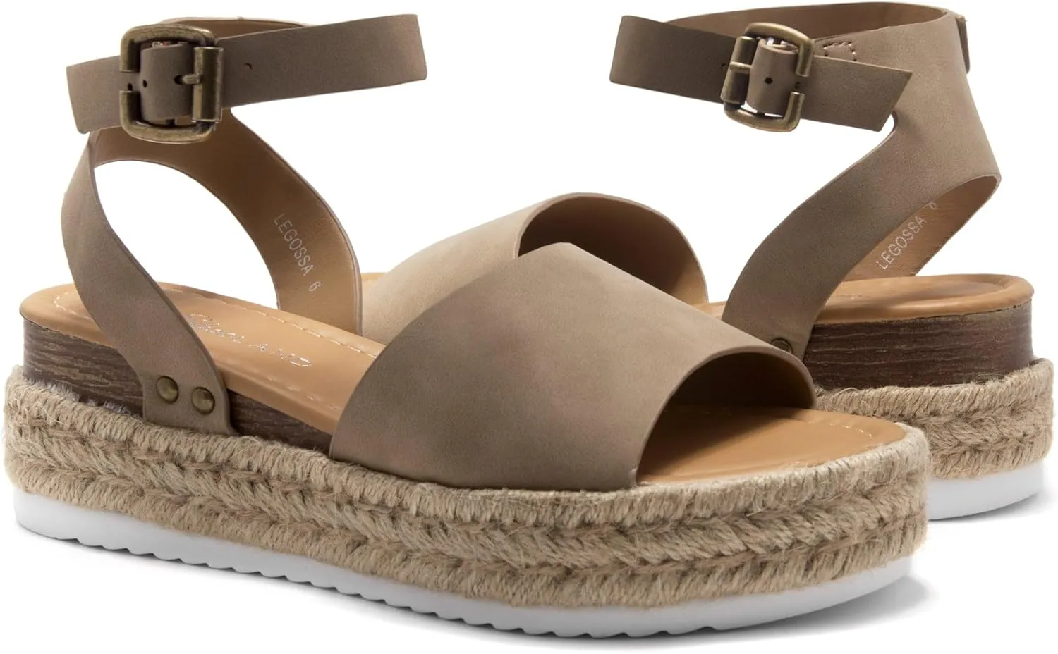 Shoe Land Legossa Womens Platform Sandals Ankle Strap Espadrilles Comfortable Open Toe Flatform Wedge Casual Sandal Black White Tan Platform Sandals for Summer