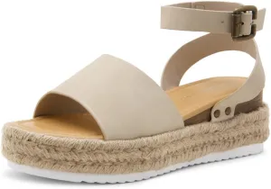 Shoe Land Legossa Womens Platform Sandals Ankle Strap Espadrilles Comfortable Open Toe Flatform Wedge Casual Sandal Black White Tan Platform Sandals for Summer