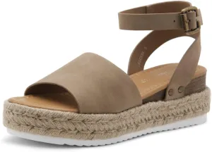 Shoe Land Legossa Womens Platform Sandals Ankle Strap Espadrilles Comfortable Open Toe Flatform Wedge Casual Sandal Black White Tan Platform Sandals for Summer