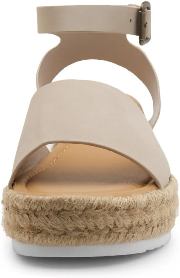 Shoe Land Legossa Womens Platform Sandals Ankle Strap Espadrilles Comfortable Open Toe Flatform Wedge Casual Sandal Black White Tan Platform Sandals for Summer
