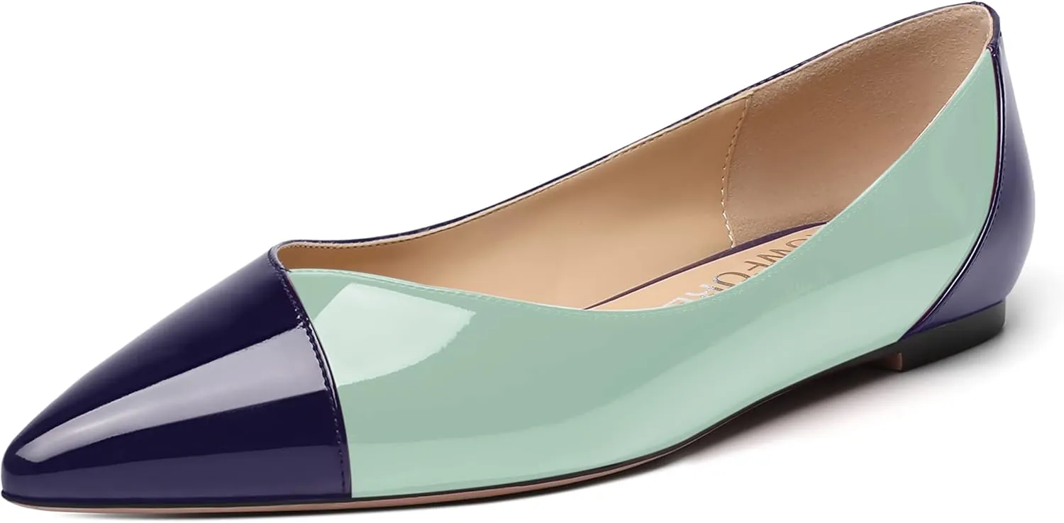 SHOWFOREST Women's Dating Solid Pointed Toe Dress Patent Slip On Flats Shoes