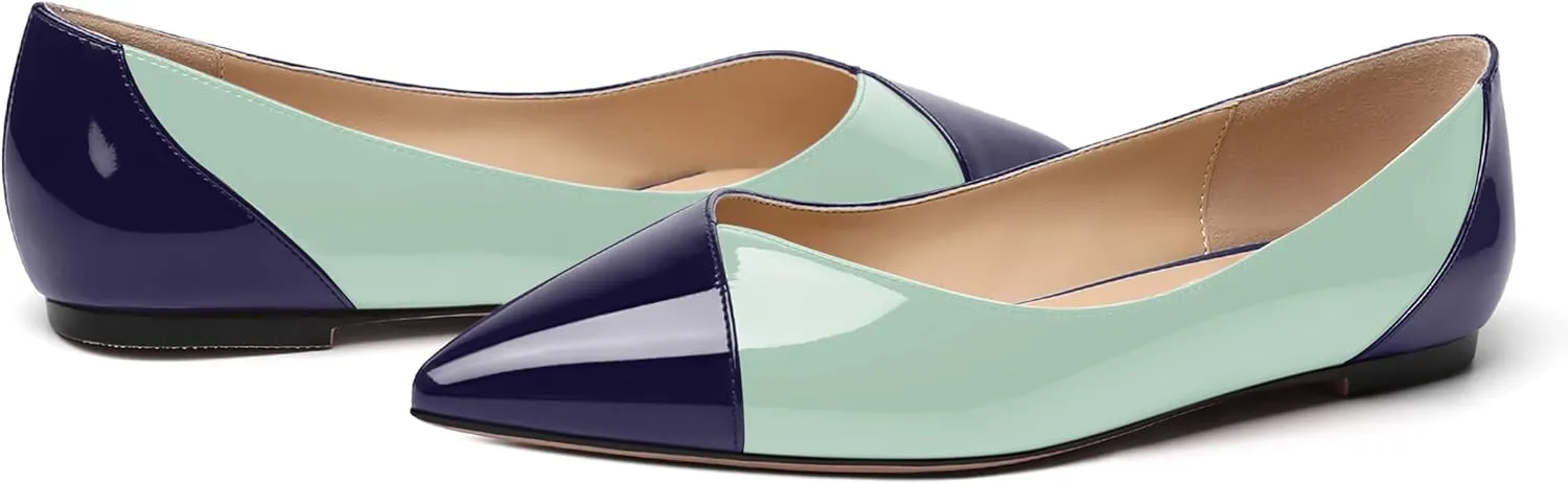 SHOWFOREST Women's Dating Solid Pointed Toe Dress Patent Slip On Flats Shoes