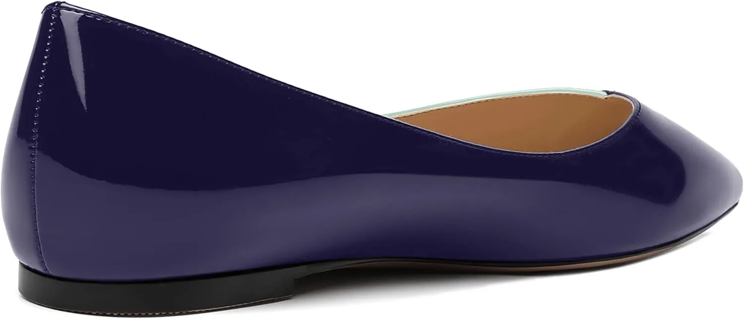 SHOWFOREST Women's Dating Solid Pointed Toe Dress Patent Slip On Flats Shoes