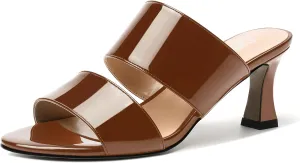 SKYSTERRY Women's Patent Open Toe Round Toe Dress Office Slip On Spool Mid Heel Pumps Shoes 2.5 Inch
