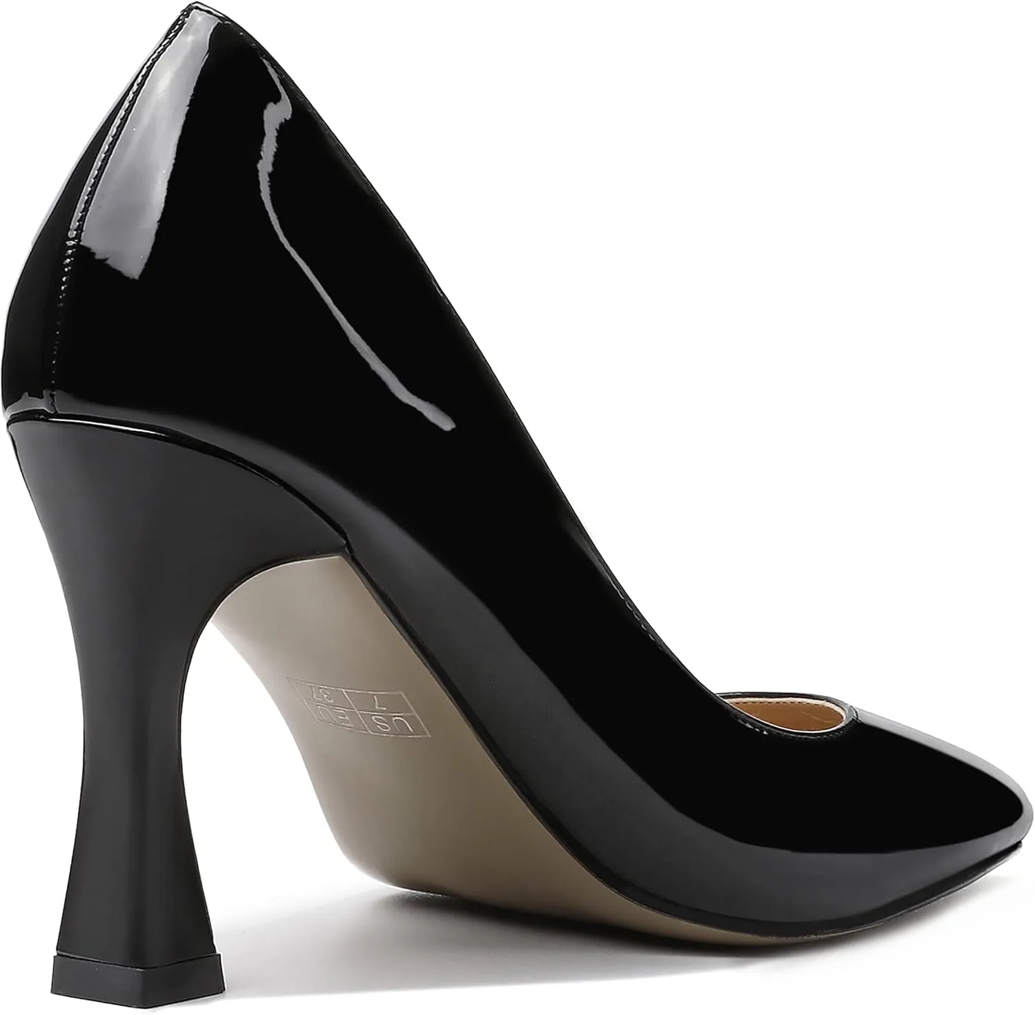 SKYSTERRY Women's Slip On Casual Patent Pointed Toe Office Spool High Heel Pumps Shoes 3.3 Inch