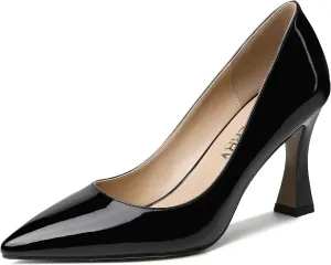 SKYSTERRY Women's Slip On Casual Patent Pointed Toe Office Spool High Heel Pumps Shoes 3.3 Inch