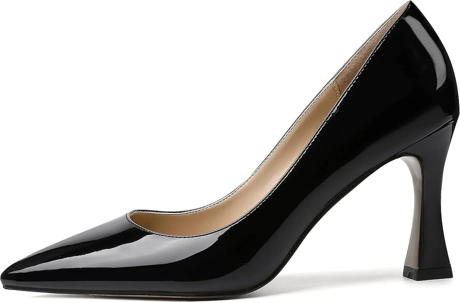 SKYSTERRY Women's Slip On Casual Patent Pointed Toe Office Spool High Heel Pumps Shoes 3.3 Inch