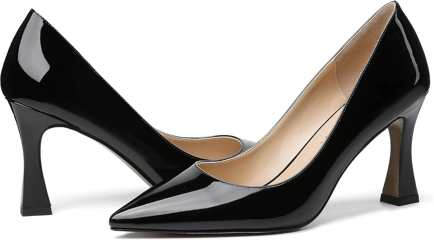 SKYSTERRY Women's Slip On Casual Patent Pointed Toe Office Spool High Heel Pumps Shoes 3.3 Inch