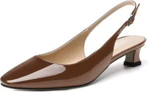 SKYSTERRY Women's Slip On Square Toe Casual Patent Slingback Dating Spool Low Heel Pumps Shoes 1.5 Inch