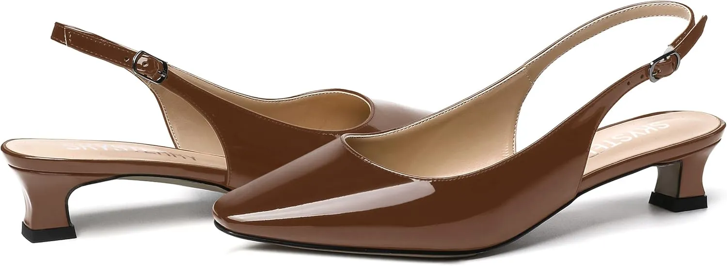 SKYSTERRY Women's Slip On Square Toe Casual Patent Slingback Dating Spool Low Heel Pumps Shoes 1.5 Inch