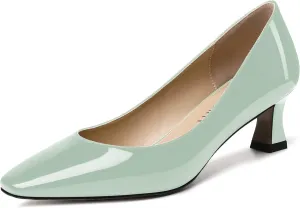 SKYSTERRY Women's Square Toe Casual Office Slip On Patent Spool Low Heel Pumps Shoes 2 Inch