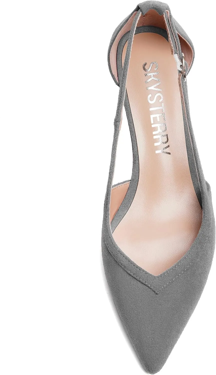 SKYSTERRY Womens Wedding Suede Slip On Pointed Toe Dress Wedge Low Heel Pumps Shoes 2 Inch