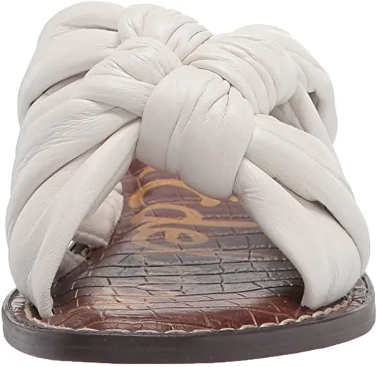 Slide Localized shipping Slip-On One-touch operation White Mule Flat Sandals Edelman Bright Leather Garson Sam Stylish