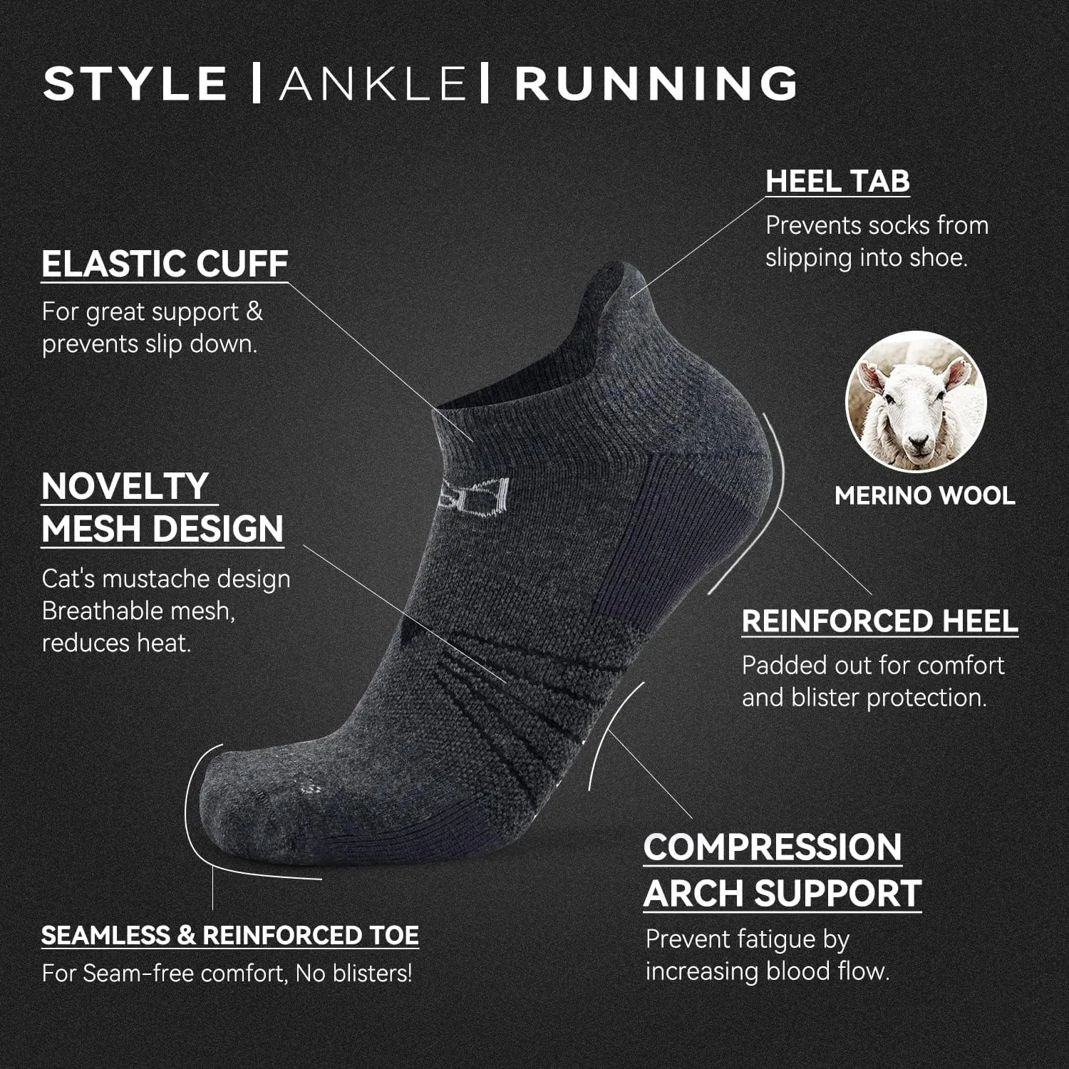 Socks Daze 3/6 Pack Men's Women's Merino Wool Ankle Running Sport Soft Thick Cushion Athletic Socks for Walking Light Hiking