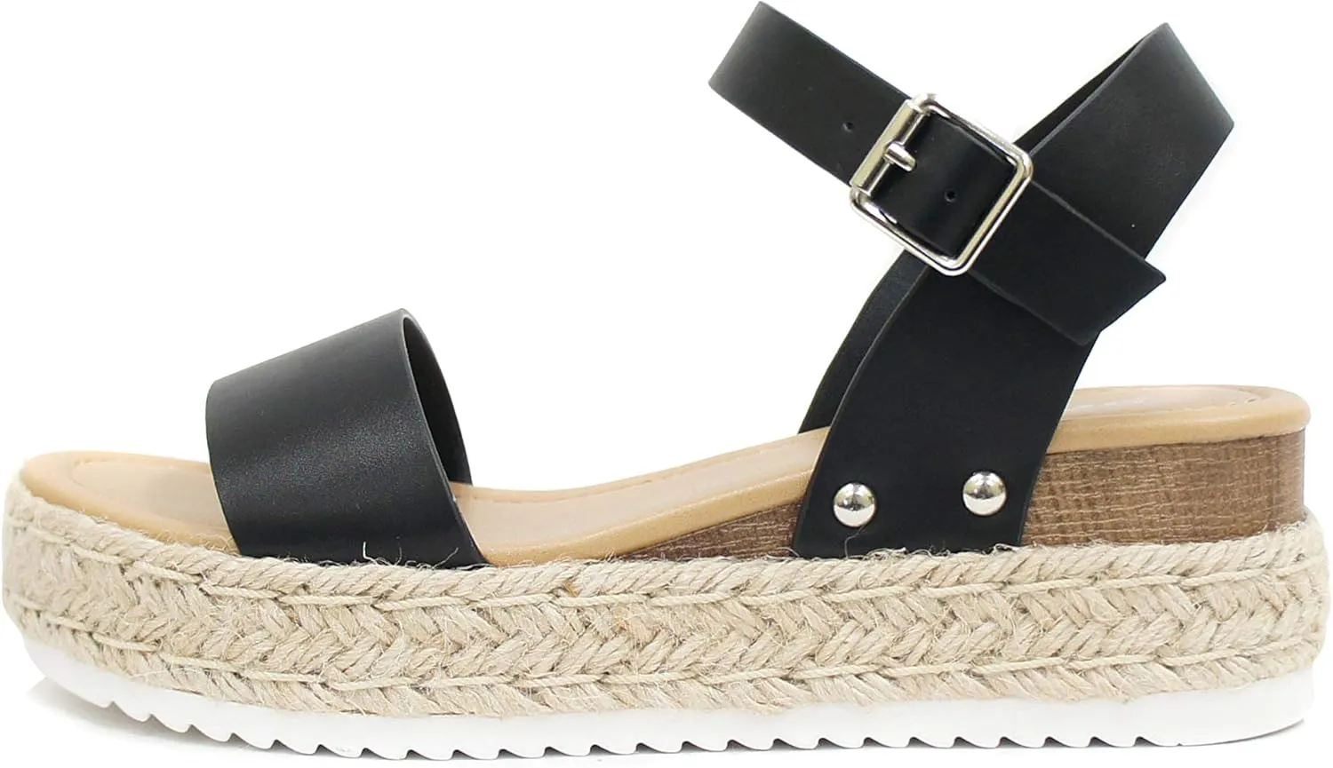 SODA CLIP Top Shoe Women's Open Toe Ankle Strap Espadrille Sandal (7 M US, Black NEW)
