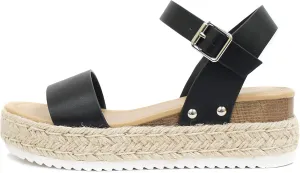 SODA CLIP Top Shoe Women's Open Toe Ankle Strap Espadrille Sandal (7 M US, Black NEW)