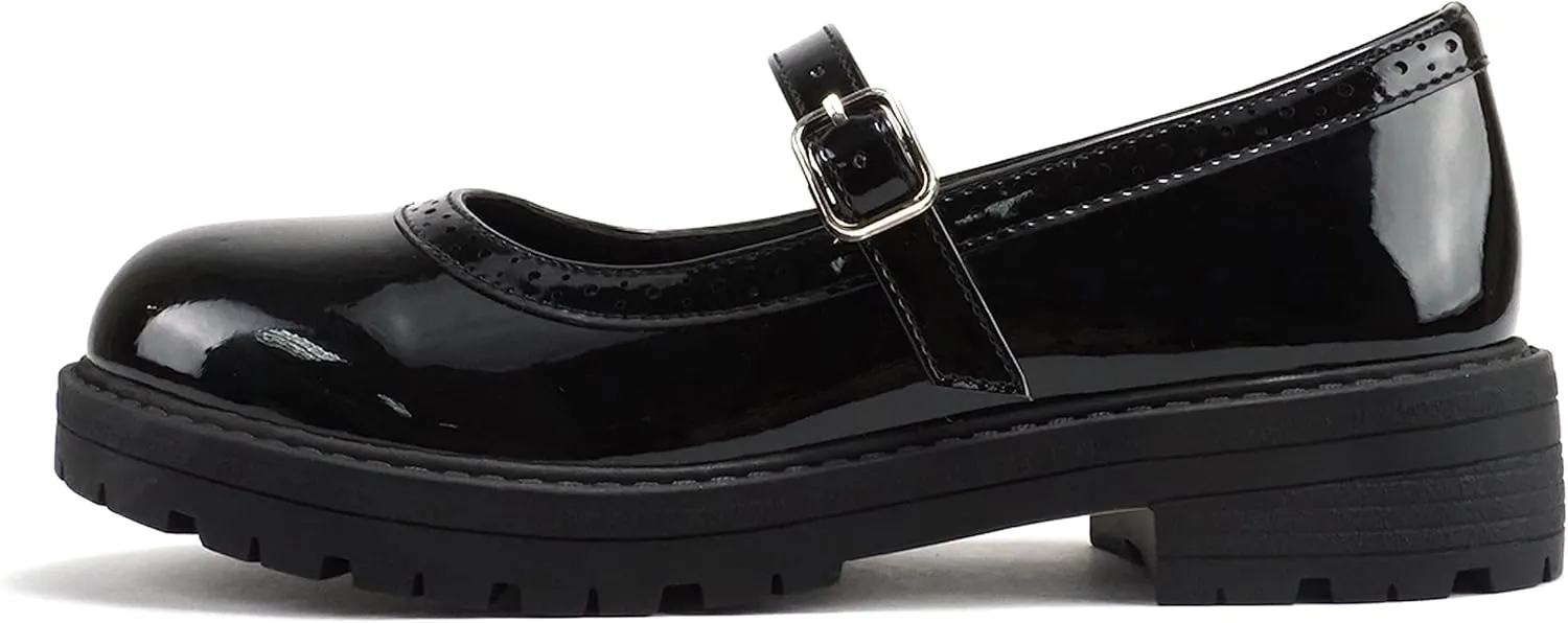 Soda “FLIP-2” ~ Little Kids/Children/Girls Round Close Toe Wingtip Mary Jane Buckle Strap Lug Sole Low Heel Shoe