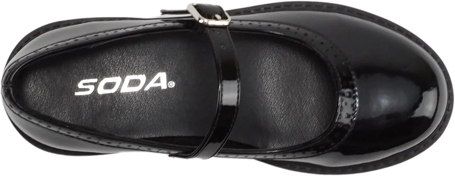 Soda “FLIP-2” ~ Little Kids/Children/Girls Round Close Toe Wingtip Mary Jane Buckle Strap Lug Sole Low Heel Shoe