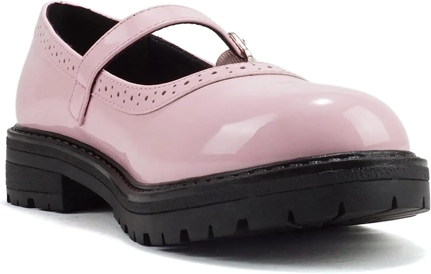 Soda “FLIP-2” ~ Little Kids/Children/Girls Round Close Toe Wingtip Mary Jane Buckle Strap Lug Sole Low Heel Shoe