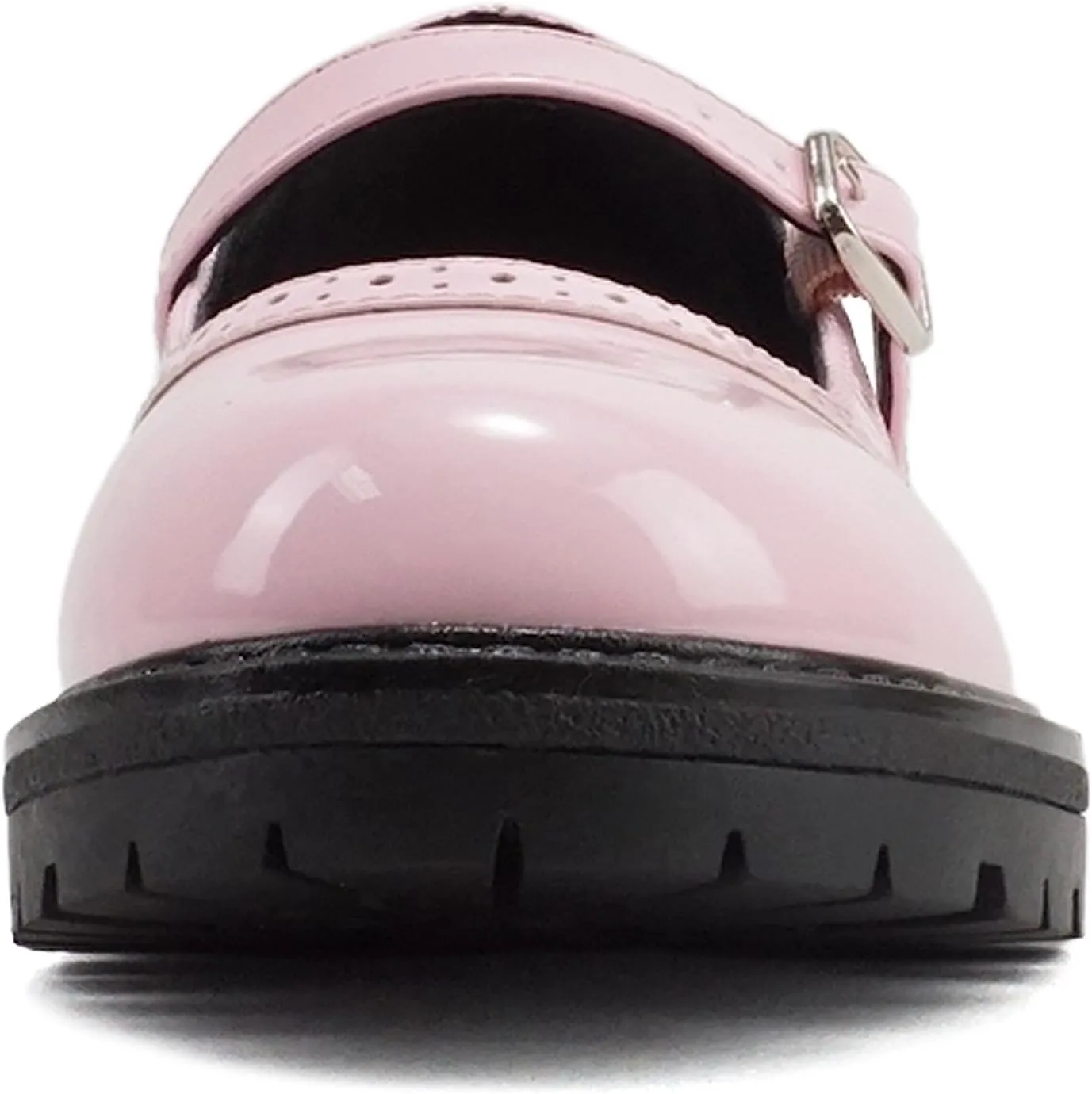 Soda “FLIP-2” ~ Little Kids/Children/Girls Round Close Toe Wingtip Mary Jane Buckle Strap Lug Sole Low Heel Shoe