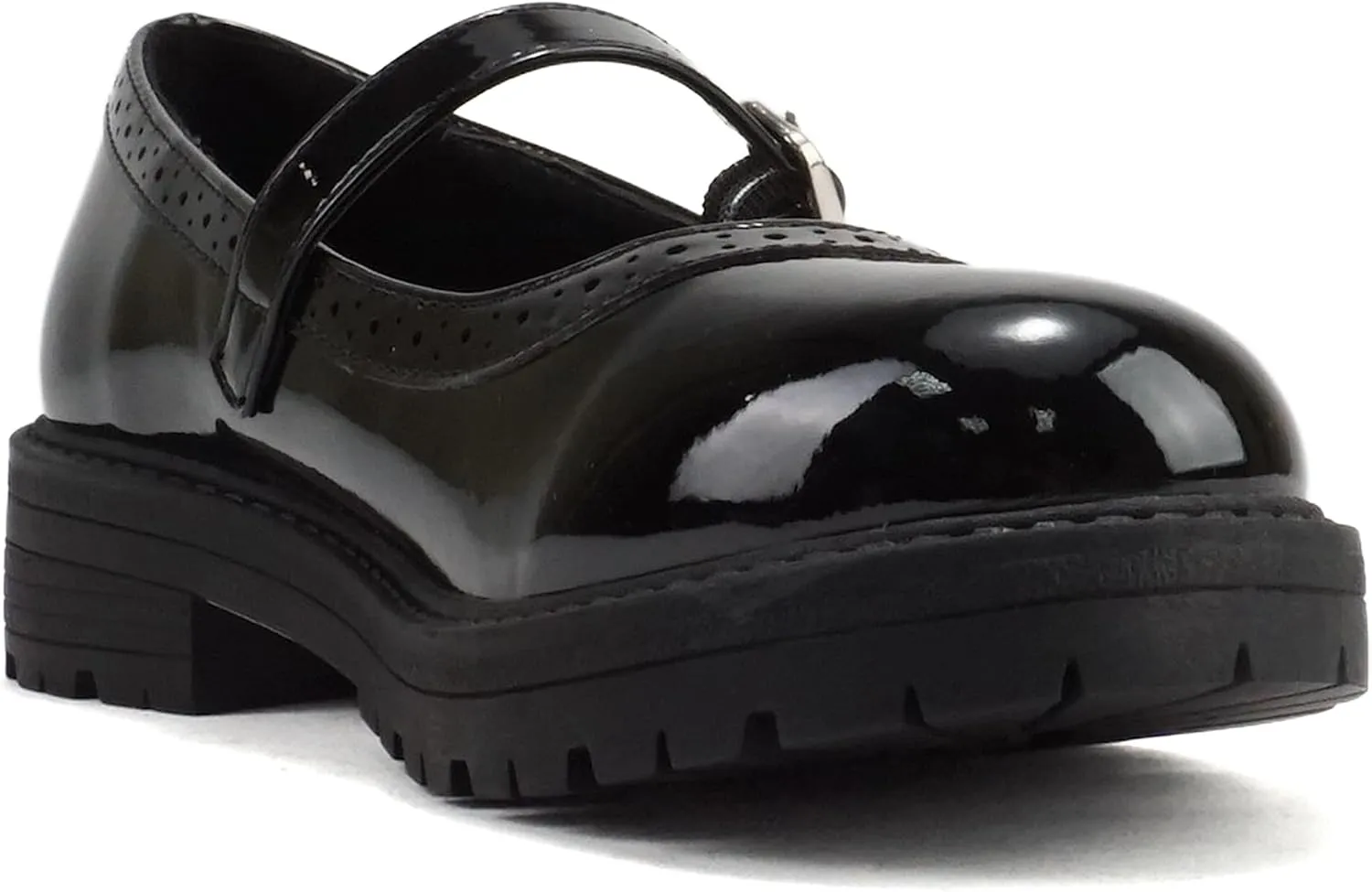 Soda “FLIP-2” ~ Little Kids/Children/Girls Round Close Toe Wingtip Mary Jane Buckle Strap Lug Sole Low Heel Shoe