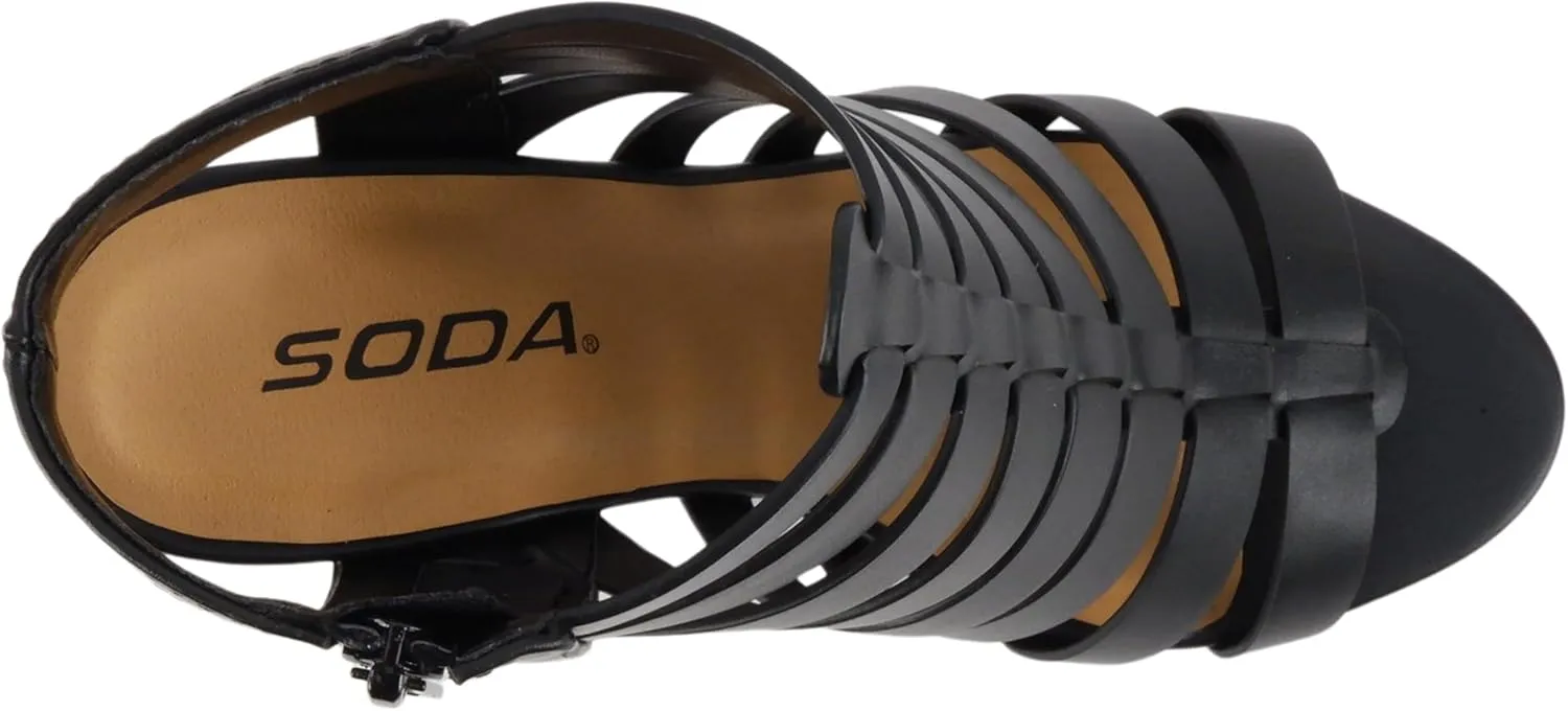 Soda “Molten” ~ Women Round Toe Open Back Gladiator Low Heel Sandal with Side Zipper