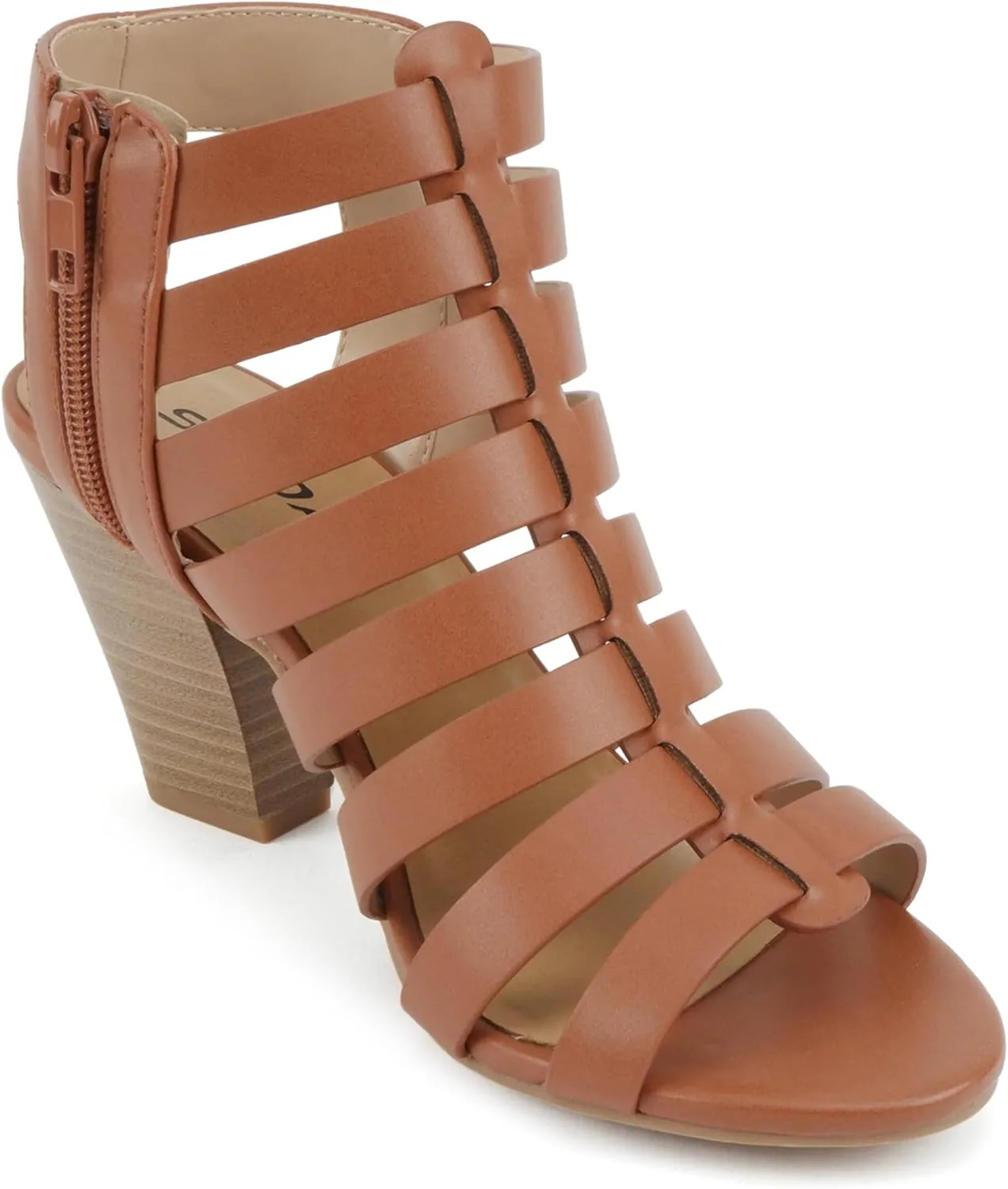 Soda “Molten” ~ Women Round Toe Open Back Gladiator Low Heel Sandal with Side Zipper