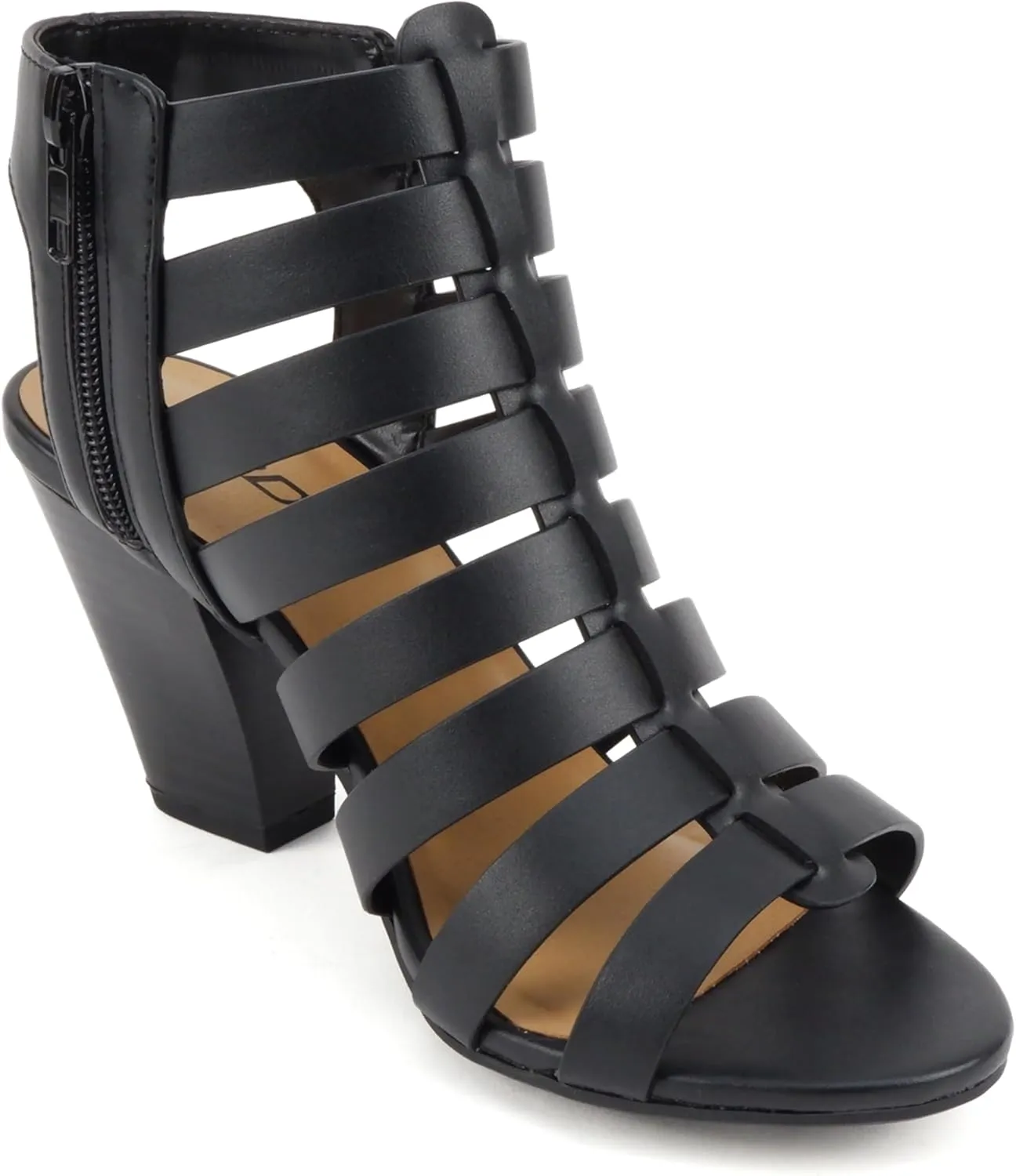 Soda “Molten” ~ Women Round Toe Open Back Gladiator Low Heel Sandal with Side Zipper