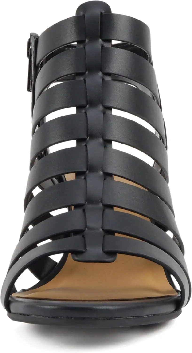 Soda “Molten” ~ Women Round Toe Open Back Gladiator Low Heel Sandal with Side Zipper