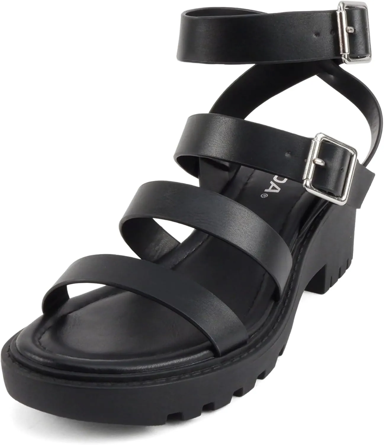 Soda Napoli ~ Women Round Toe Lug Sole Gladiator Wedge Sandal
