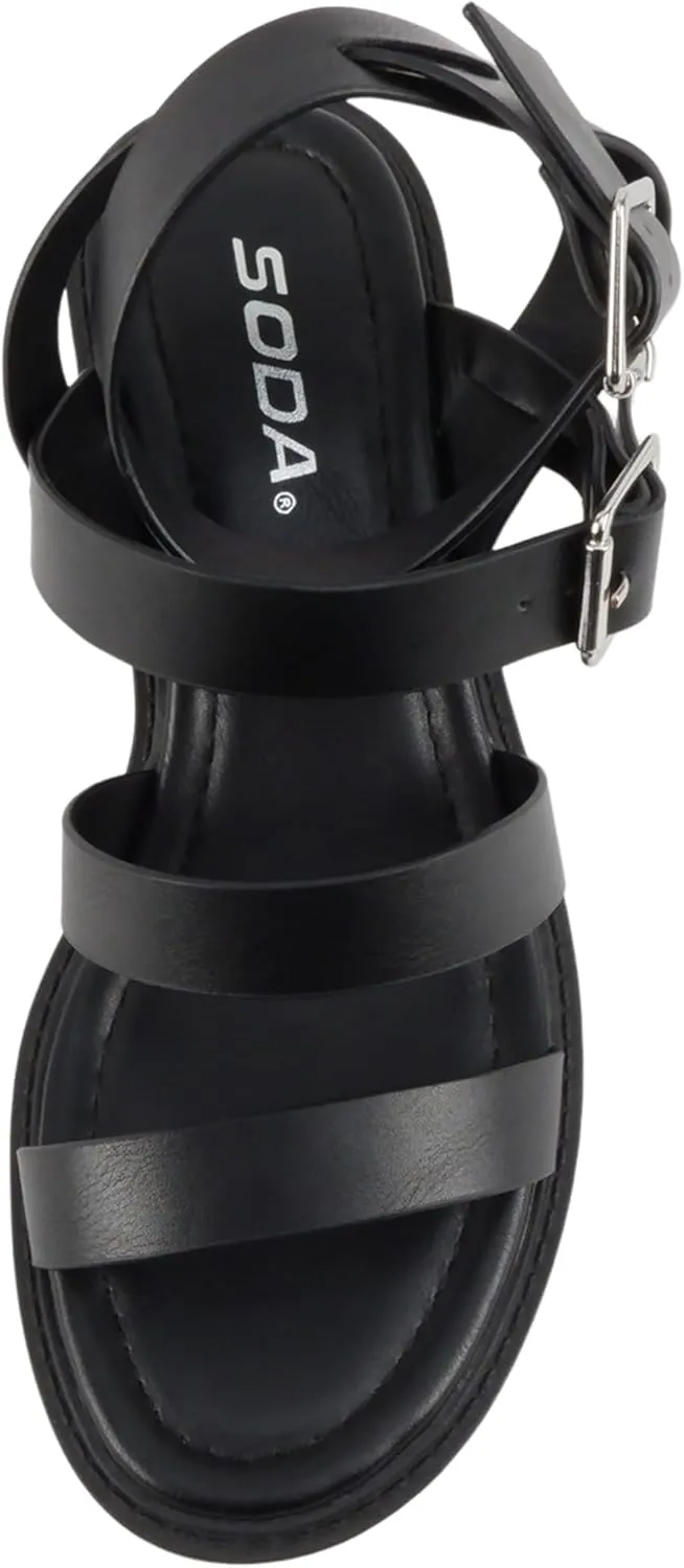 Soda Napoli ~ Women Round Toe Lug Sole Gladiator Wedge Sandal